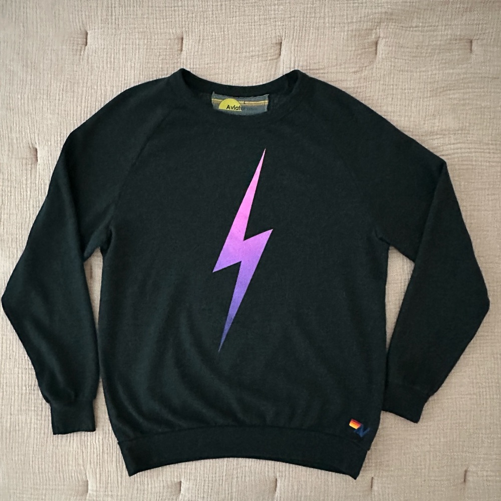 Aviator Nation Black Sweatshirt with Purple Lightning Bolt